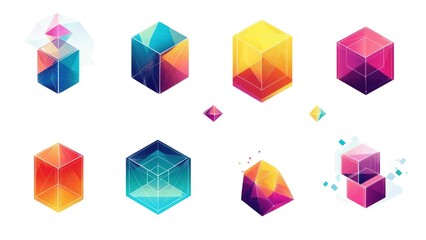 Poster - A set of colorful cubes with different shapes and sizes