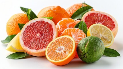 Wall Mural - Variety of citrus fruit(green lime, lemon, orange, grapefruit, tangerine) isolated on white background. 