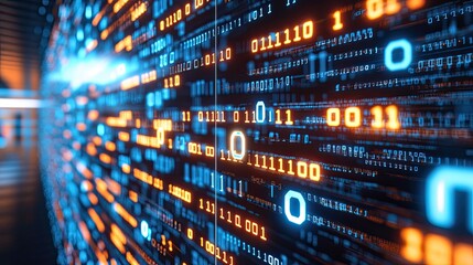 binary code displaying data stream on digital screen