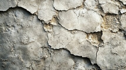 Close-up of a weathered, cracked concrete wall with a rough texture.