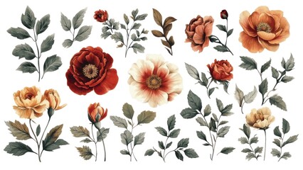 Poster - A collection of flowers and leaves in various colors and sizes