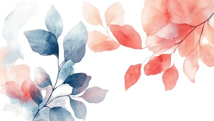 Poster - A watercolor painting of a leafy tree with blue and pink leaves