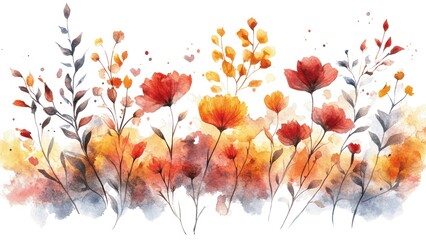 Poster - A watercolor painting of a field of flowers with a white background