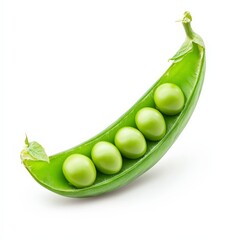 A green pea pod with four green peas inside