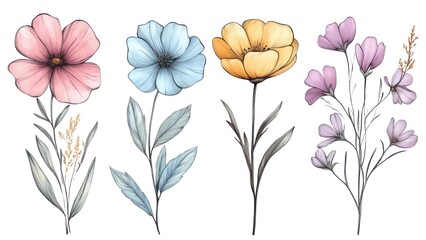 Poster - Four different colored flowers are shown in a row