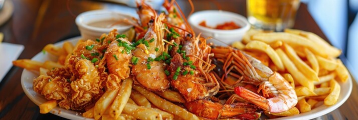 Sticker - Crispy seafood platter served with golden fries