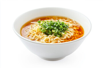 Wall Mural - A bowl of ramen noodles with green onions on top. The noodles are long and the broth is brown