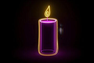 Wall Mural - Neon purple candle icon isolated on black background.