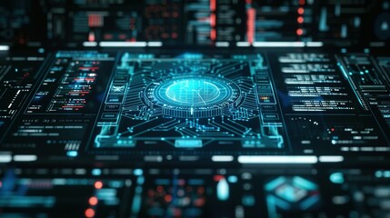Futuristic Command Prompt on a Holographic Computer Screen: Advanced Technology and Cybernetic Innovation Depicted on a Digital Interface