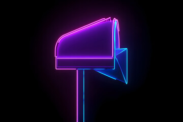 Wall Mural - Glowing neon mailbox icon isolated on black background