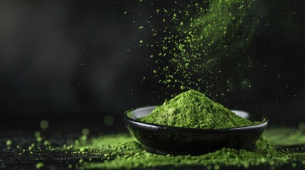 Black background enhances matcha tea powder