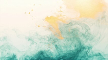 Wall Mural - green and gold smoke elegantly blend together, swirling to create a mesmerizing abstract pattern in 