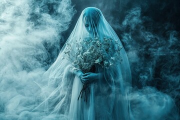 Mysterious Figure in Smoke with Flowers.