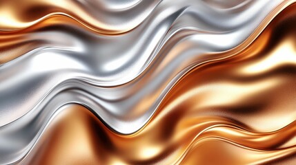 Abstract wave pattern of gold and silver metallic textures.