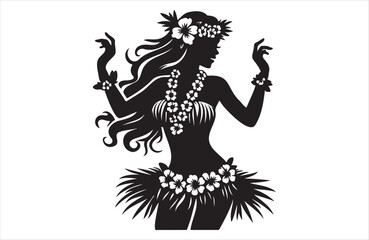 Wall Mural - Beautiful Hawaiian young woman dancing of silhouette vector design