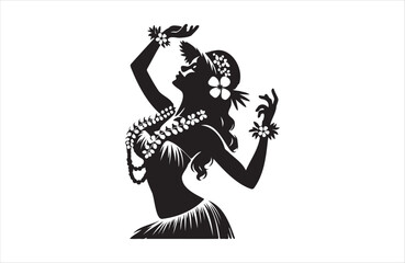 Wall Mural - Beautiful Hawaiian young woman dancing of silhouette vector design