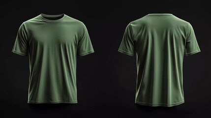 Poster - 
Blank shirt mock up template, front and back view, plain green t-shirt isolated on black. Good tee design mockup presentation for printing