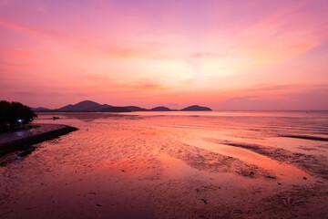 Aerial view sunset sky over sea,Nature Light Sunset or sunrise over ocean,Colorful dramatic scenery sky, Amazing clouds and waves in sunset sky beautiful light nature background