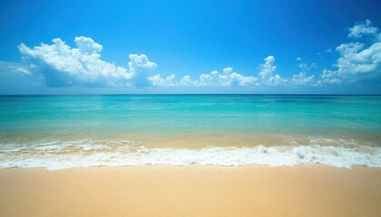 Poster - Blue Sky, White Clouds, Turquoise Water, and Sandy Beach