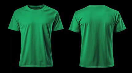 blank shirt mock up template, front and back view, plain green t-shirt isolated on black. good tee d