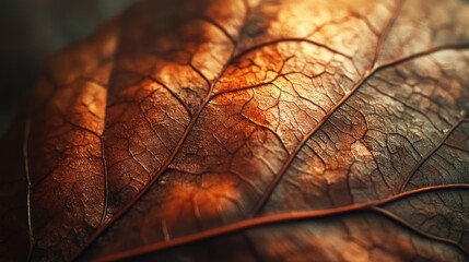 Wall Mural - Close-up of a Dry, Veined Leaf in Warm Hues