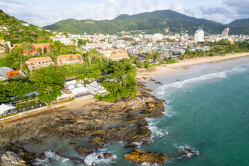 High angle view Beautiful Seashore in summer high season at Phuket island Thailand