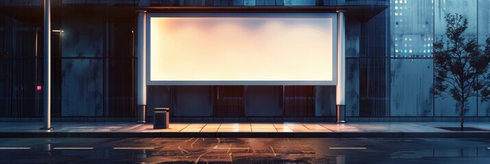 Wall Mural - Blank Billboard Mockup on Sidewalk for Nighttime Outdoor Advertising