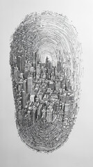 Wall Mural - Draw a fingerprint consisting of a map, a map of the city when viewed up close, a large fingerprint shape when viewed from a distance, very simple, modern style, drawn with a pen