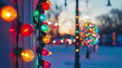 Sticker - Colorful Christmas Lights on a String with Blurred Background