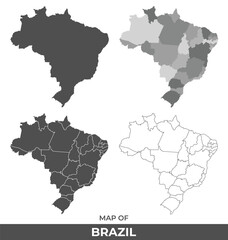  Collection of Brazil country grey political maps set with border outline vector illustration