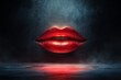 © Thierry - A pair of floating glossy neon red lips in a dark, misty environment.
