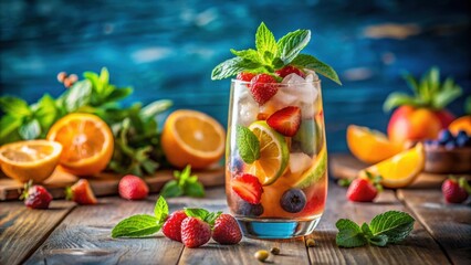 Wall Mural - Refreshing summer cocktail with vibrant colors and fresh fruit garnish, summer, cocktail, refreshing, drink, mixology, beverage