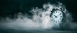 © Abelorz - An alarm clock with smoke coming out of it to emphasize people just let their time slip away. Chaotic and Rapidly Shifting Concept out of Time. Dark and blurry background.