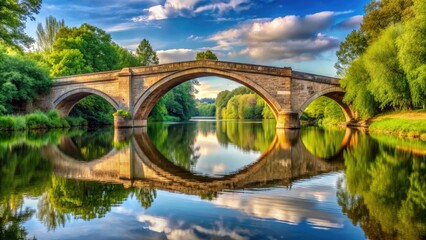 A beautiful arched bridge stretching over a peaceful river, bridge, architecture, water, crossing, connection