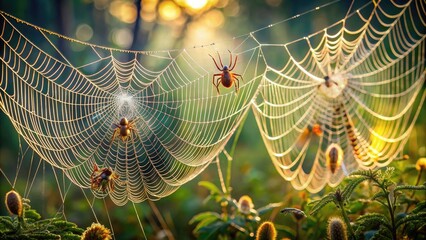 Orb-weavers creating intricate and delicate webs, spider, web, nature, intricate, delicate, pattern, design, beautiful