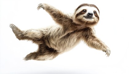 A Curious Sloth with Claws Outstretched Against a White Background