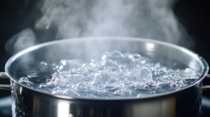 Boiling Water Producing Steam and Vapor in Cooking Pot on Stove