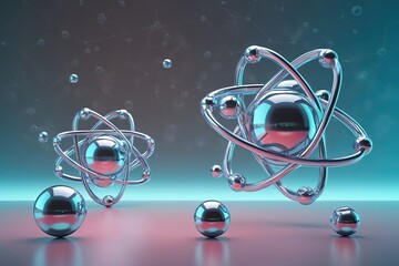 Wall Mural - 3D Atoms and Molecules on Abstract Background for Scientific Visualization