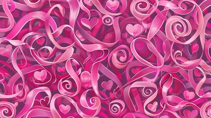 89. High-resolution seamless pattern of coquette pink ribbons with intricate loops and heart decorations, perfect for Valentine's Day fabric prints, wallpapers, and stationery