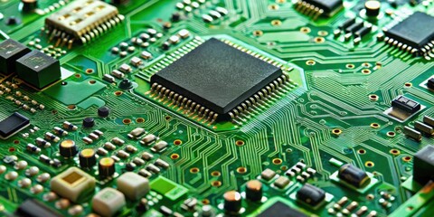 Poster - Close-up of a green electronic circuit board with various components, technology, electronic, hardware