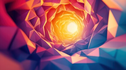 Poster - Abstract Polygonal Tunnel with Glowing Light at the End