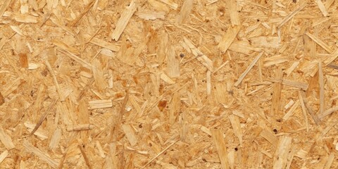 Wall Mural - Top view of seamless OSB wood veneer background, showcasing tight and sanded surfaces, OSB, boards, wood chips, brown