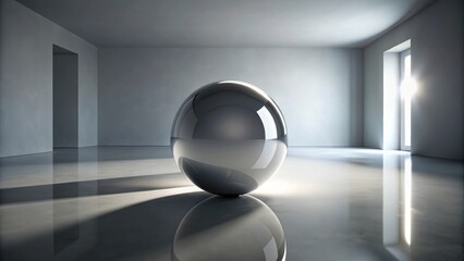 Wall Mural - Abstract sphere in a gray room with reflections, light and shadow, Abstract, Sphere, Gray, Room, Reflections, Light