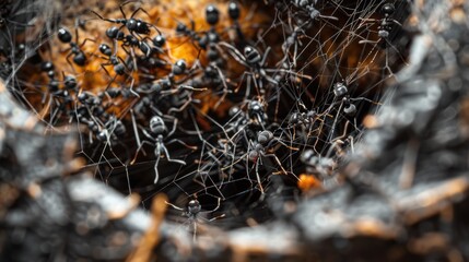 Black Ants Trapped in a Spiderweb