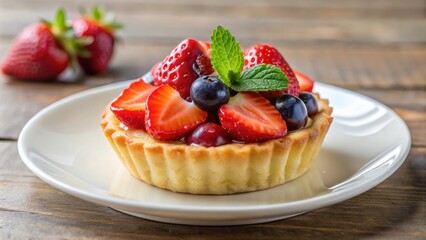 Wall Mural - Delicious mini pie with strawberry and berry toppings served on a plate. Perfect for desserts, pie, dessert, mini, delicious