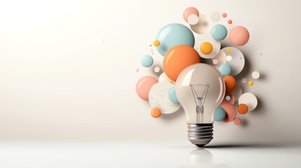 50 Light bulb with overlapping circles, intersection of ideas and growth, flat design illustration