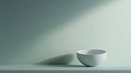 Wall Mural - White Bowl on a Light Green Shelf with Sunbeam