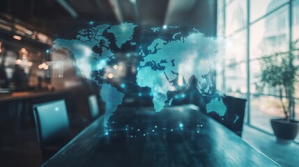 a computer screen shows a blue globe with a map of the world