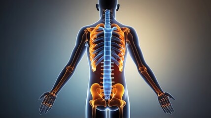 Male backache in a 3D rendered medical x-ray