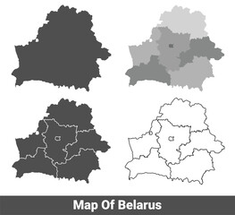 Collection of Belarus country grey political maps set with border outline vector illustration